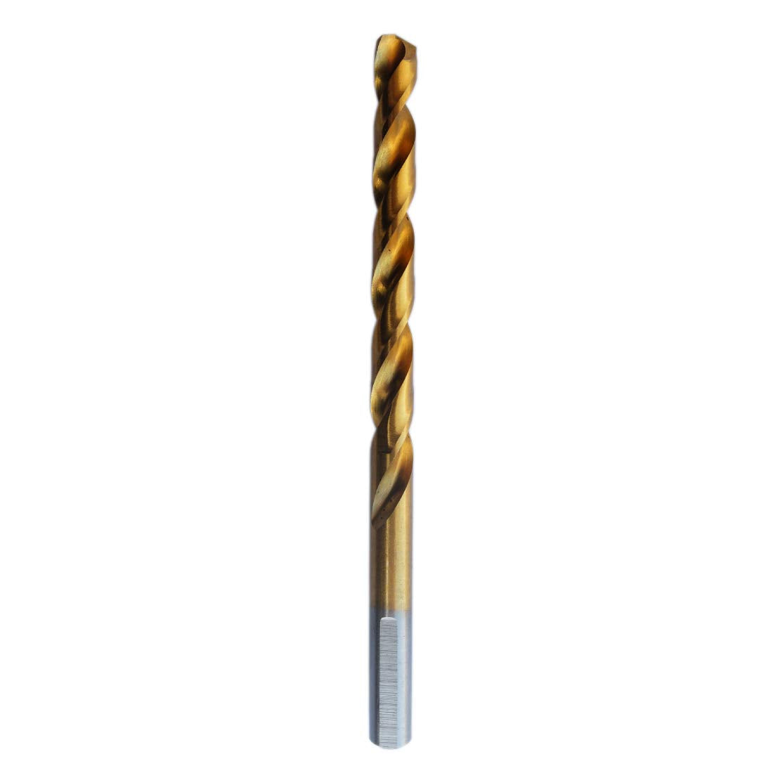 Drill Hulk TiN-coated bit drilling metal, wood, and PVC with smooth hole results.