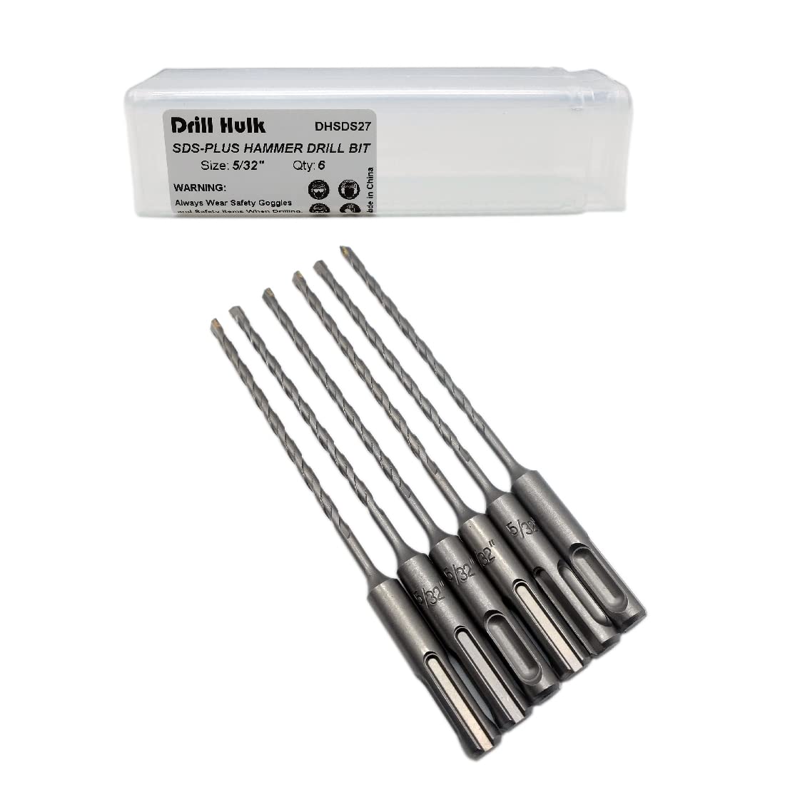 Drill Hulk 532-inch carbide-tipped SDS-Plus bit for concrete for precise holes.