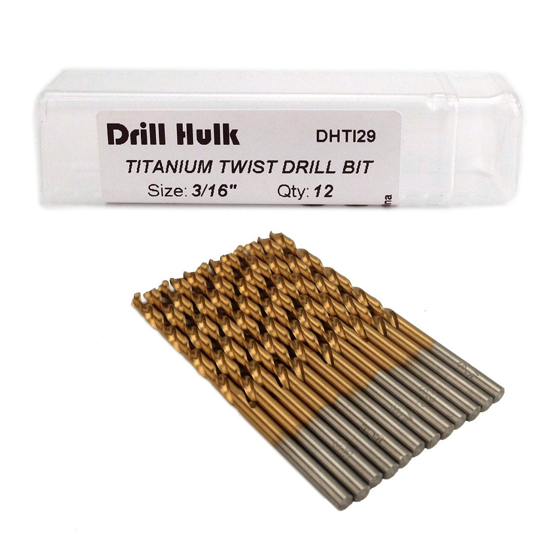 Drill Hulk 3/16-inch TiN-coated drill bits in a case for quick access.