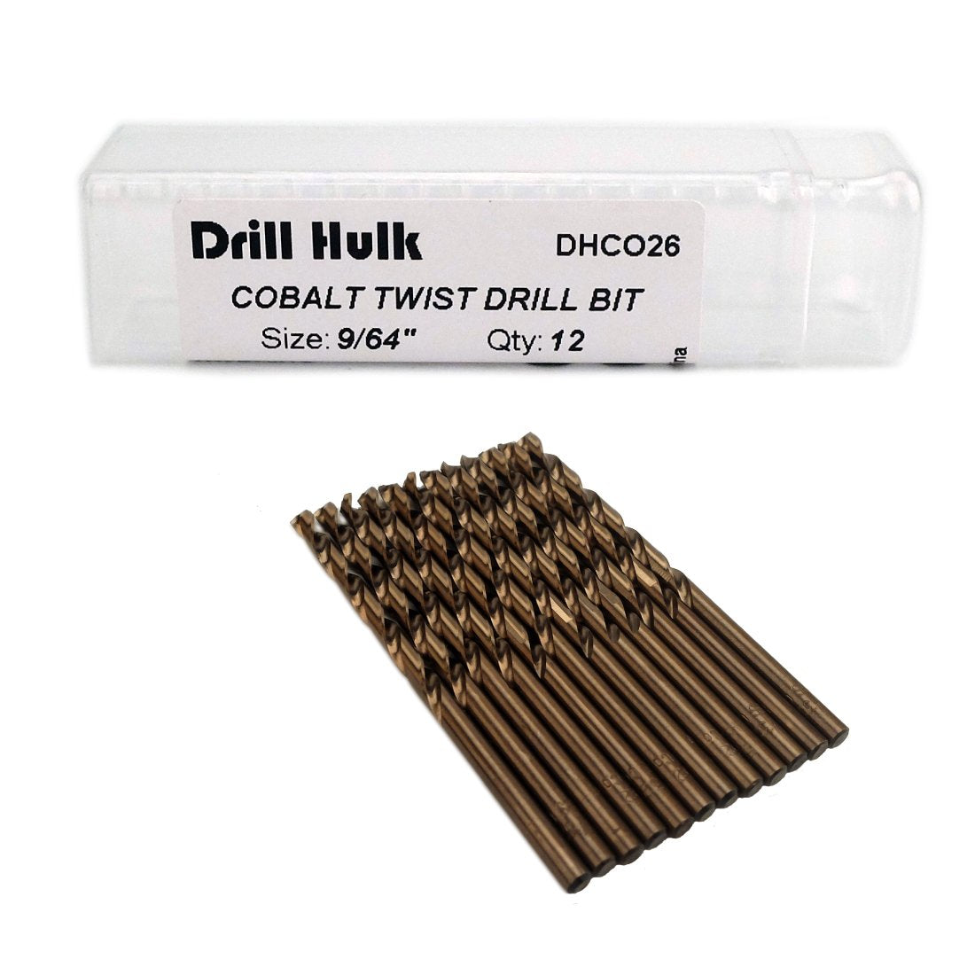 Drill Hulk pack of 12 cobalt drill bits in case for hard metals