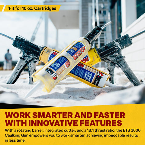Dripless ETS3000 rotating barrel enables smooth, even caulk flow.