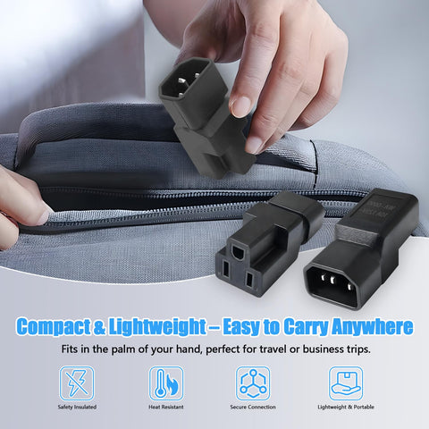 DRIVESTOR C14 to NEMA 5-15R adapter enables quick US plug conversion.