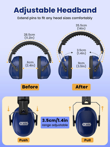 Dr.meter adjustable headband earmuffs provide a secure fit for all ages.