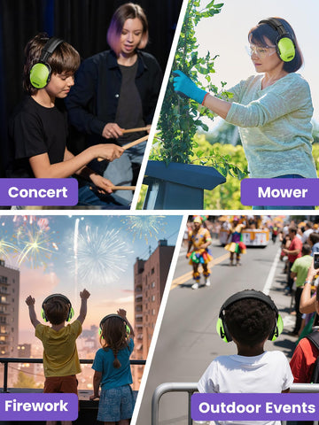 Dr.meter ear muffs kid wearing for concerts and games.