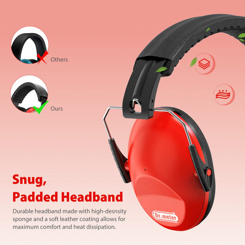 Dr.meter ear muffs 360 swivel cups in red for easy storage