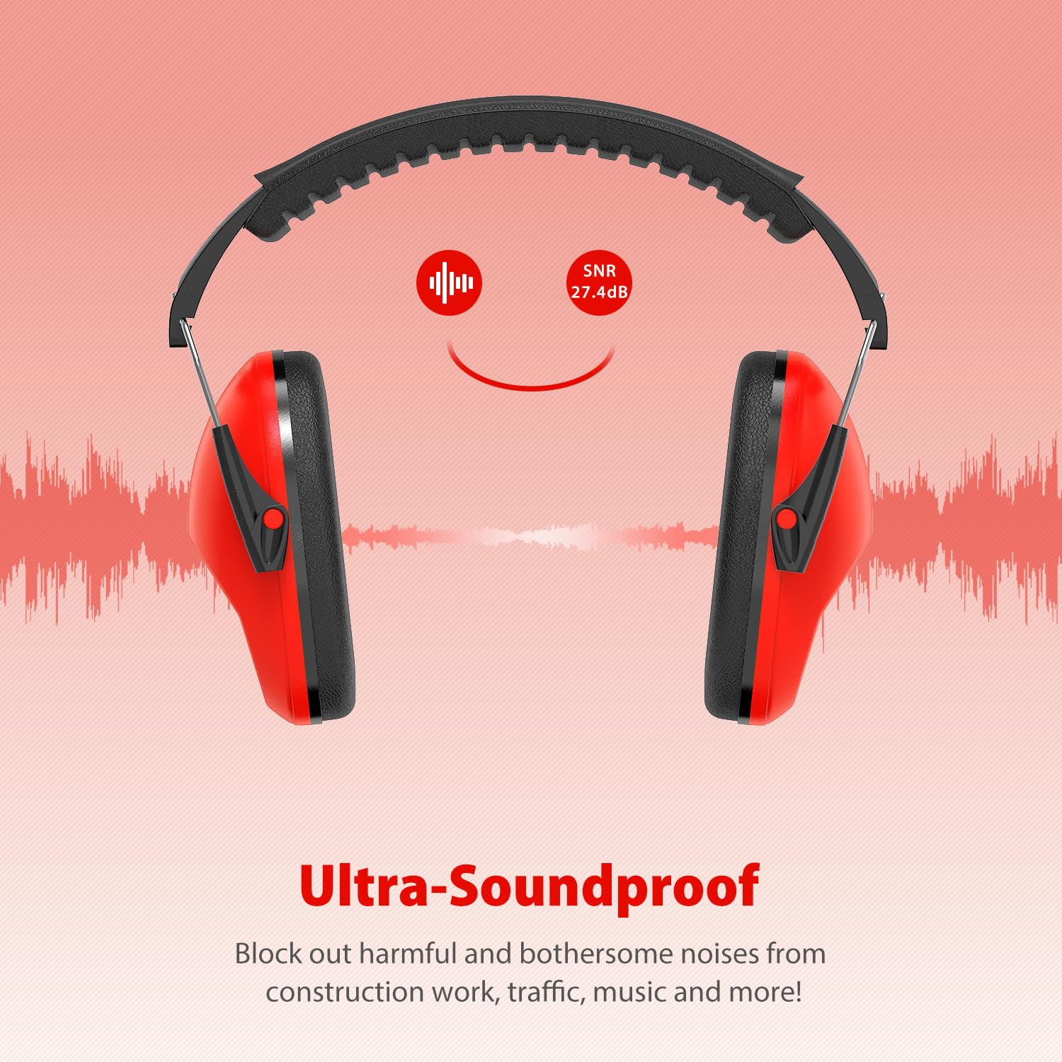 Dr.meter ear muffs suit fireworks and games in red, reducing loud noise exposure