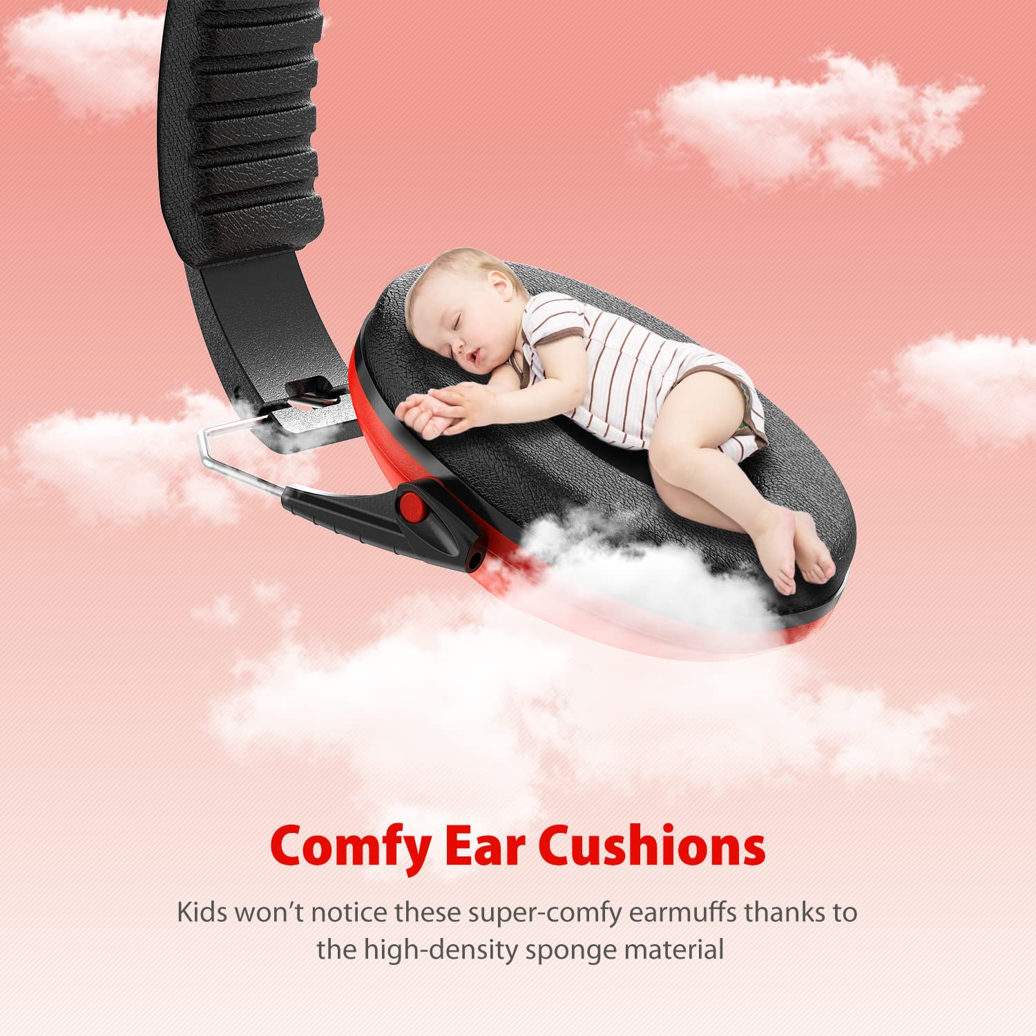 Dr.meter ear muffs soft padded interior in red for long-wear comfort