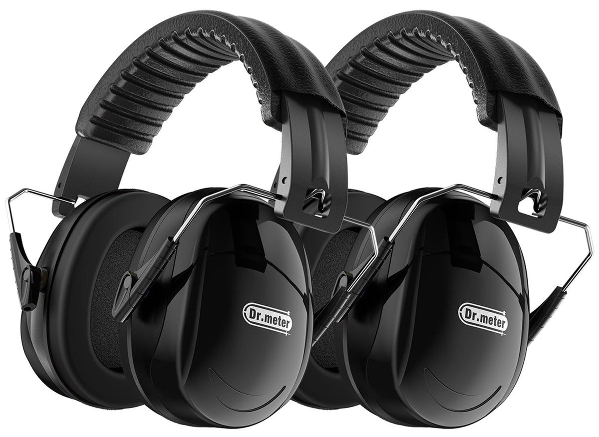 Dr.meter hearing protection earmuffs with memory foam padding for comfort and noise reduction.
