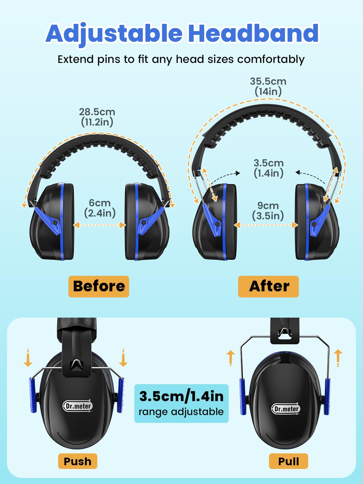 Dr.meter noise reduction earmuffs memory foam padding for all-day comfort