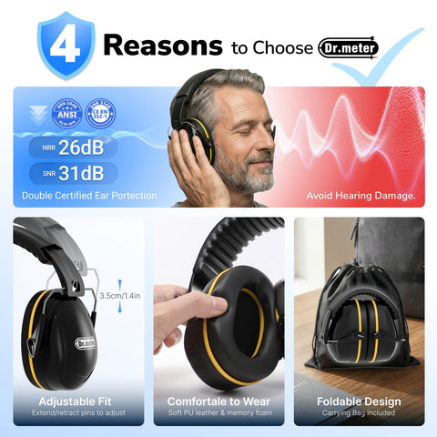 Dr.meter versatile earmuffs for indoor and outdoor use.