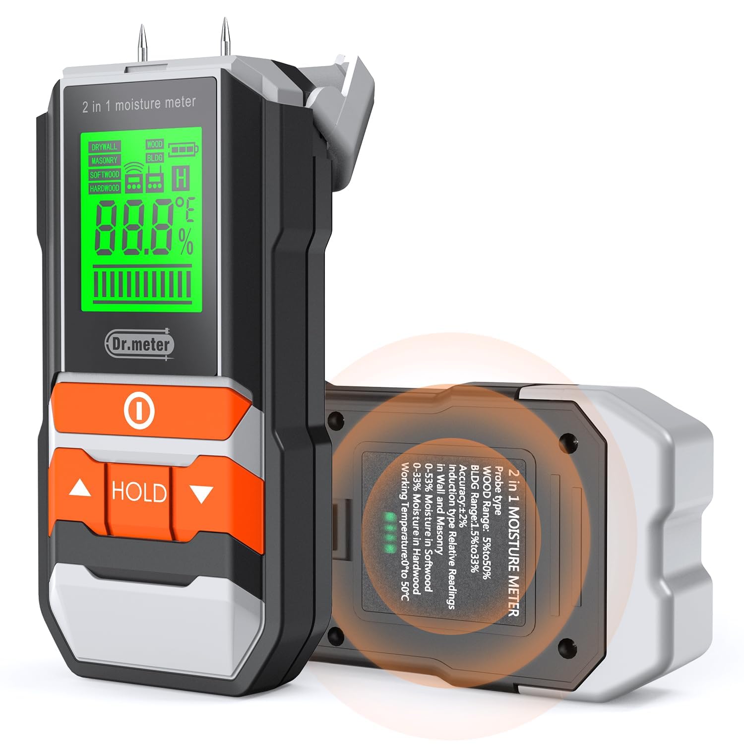 Dr.meter wood moisture meter 2in1 pin and pinless reads moisture quickly in wood.