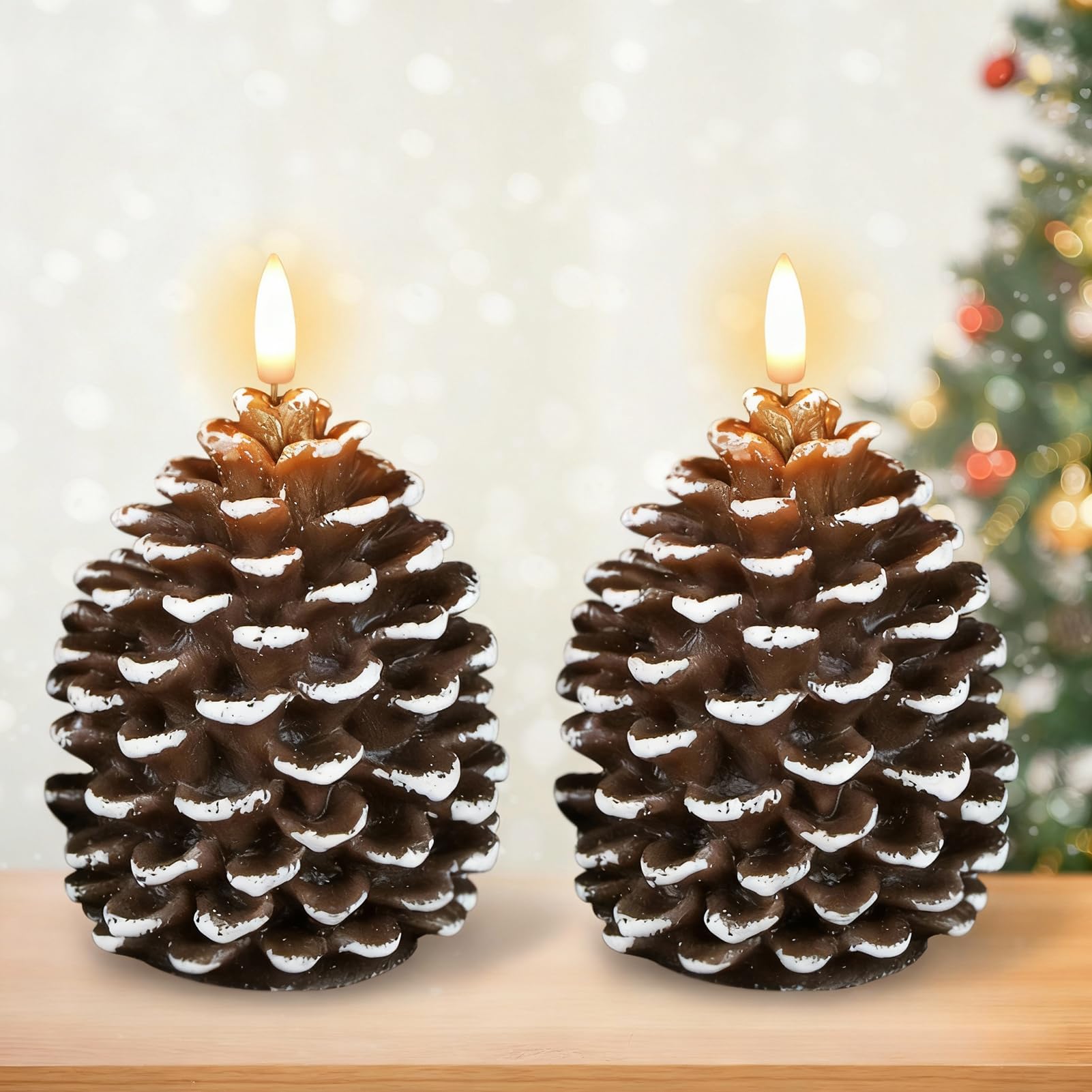 DRomance flameless pinecone candles in white wax for cozy, safe ambience