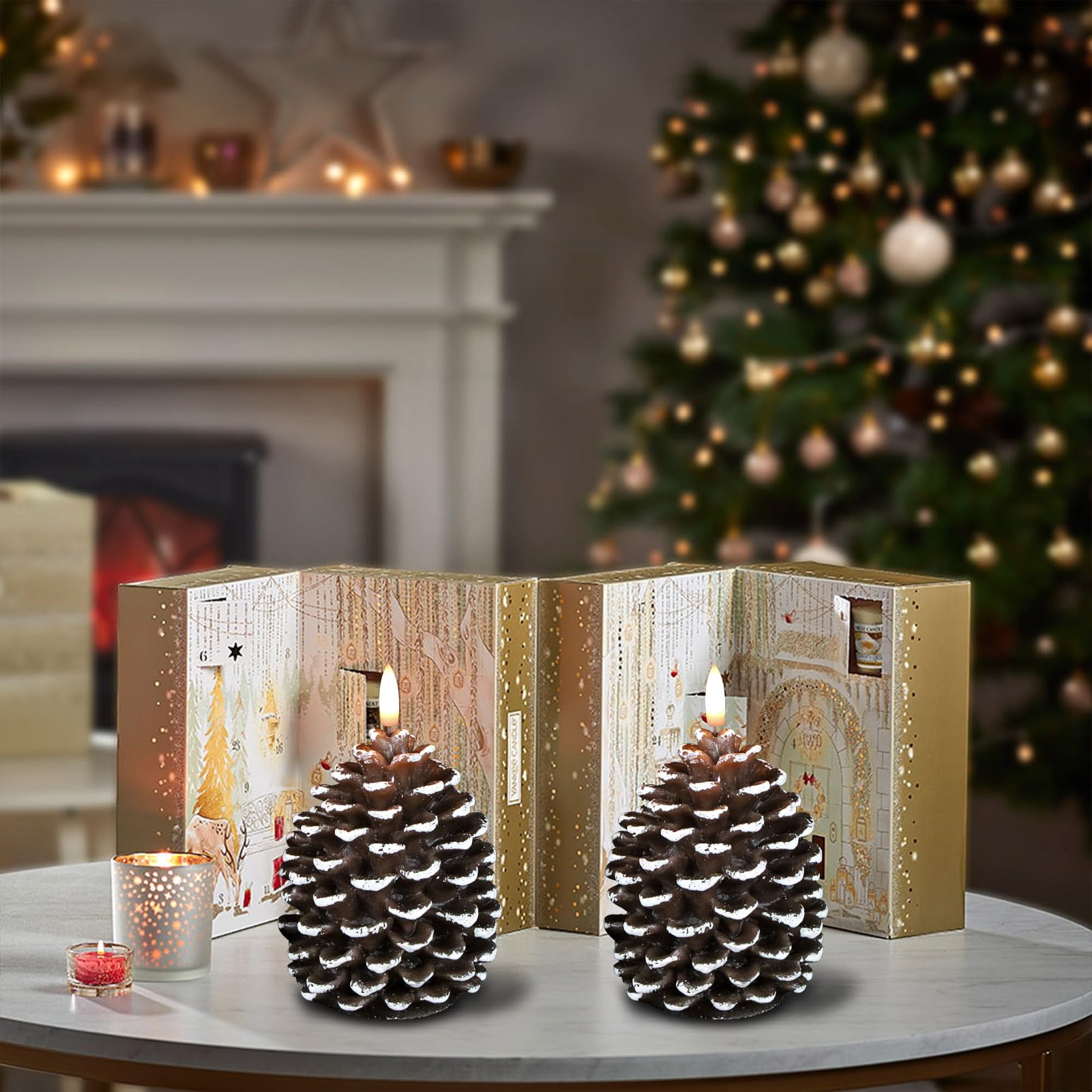 DRomance holiday pinecone candle enhances decor with subtle glow