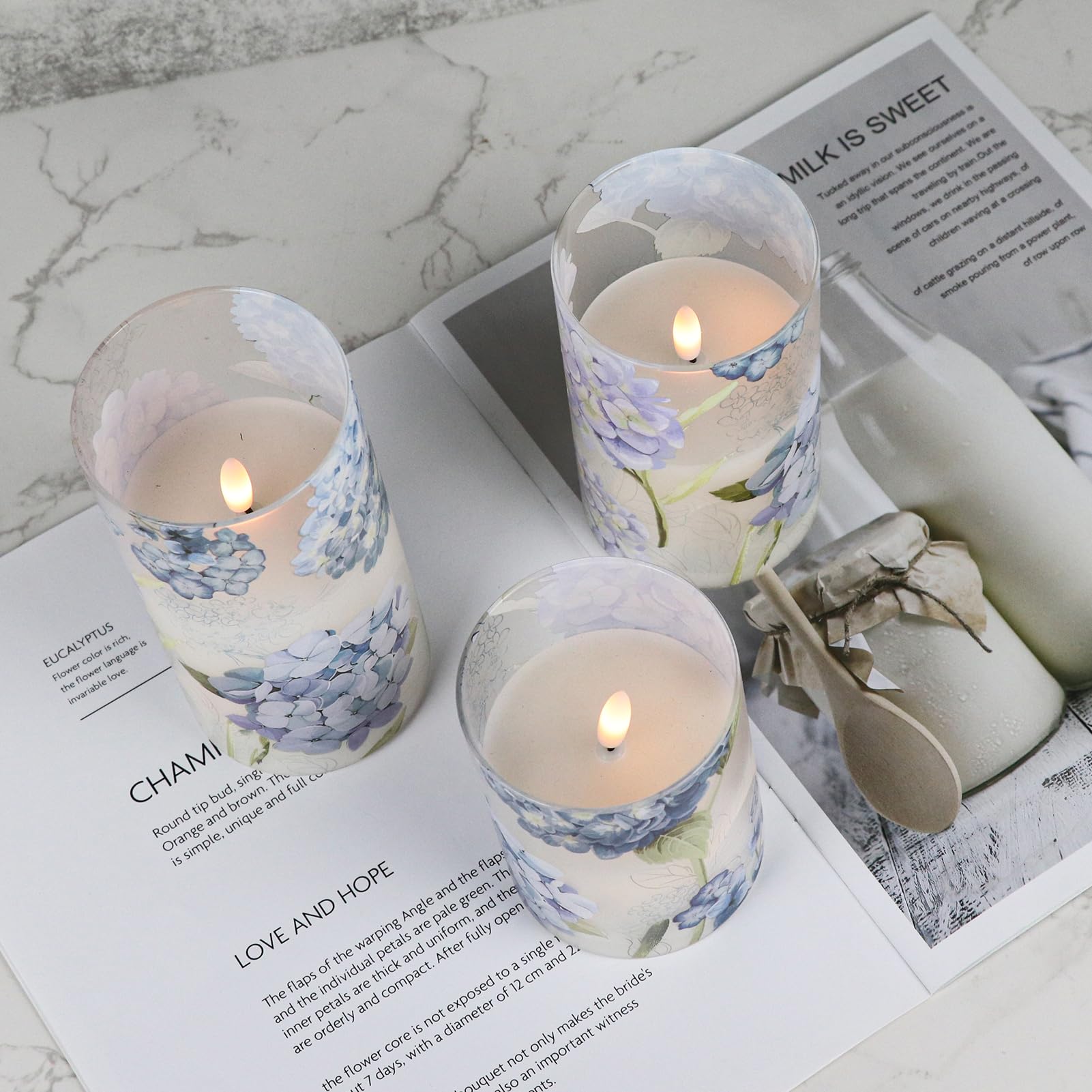 DRomance Hydrangea candle timer with remote for automatic schedules.