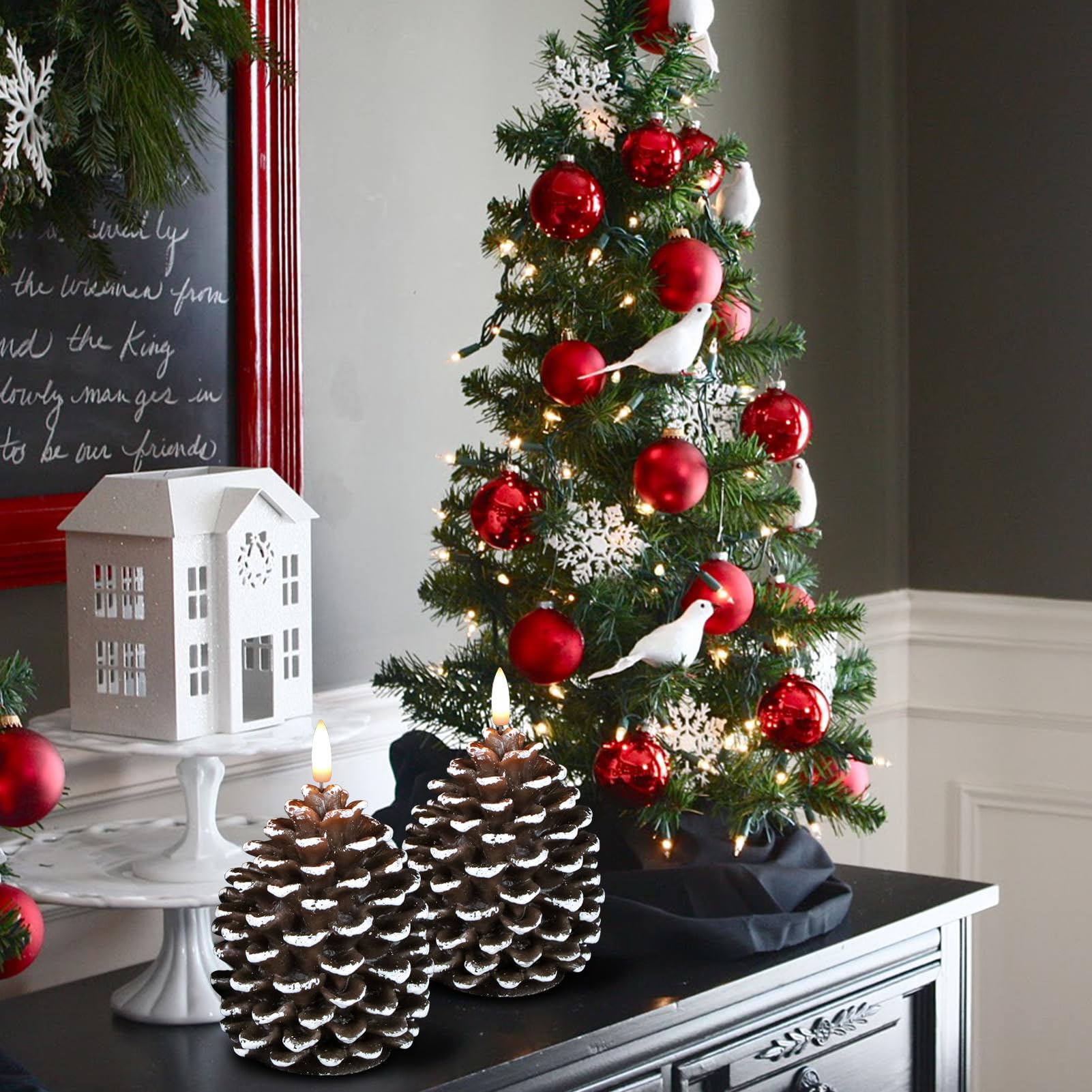DRomance pinecone candles on mantel or table centerpiece display