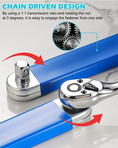 Dromco Offset Extension Wrench adapters kit demonstrates quick-change versatility