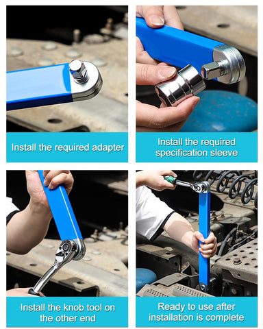 Dromco Offset Extension Wrench with adapters and bit drive for versatile setups
