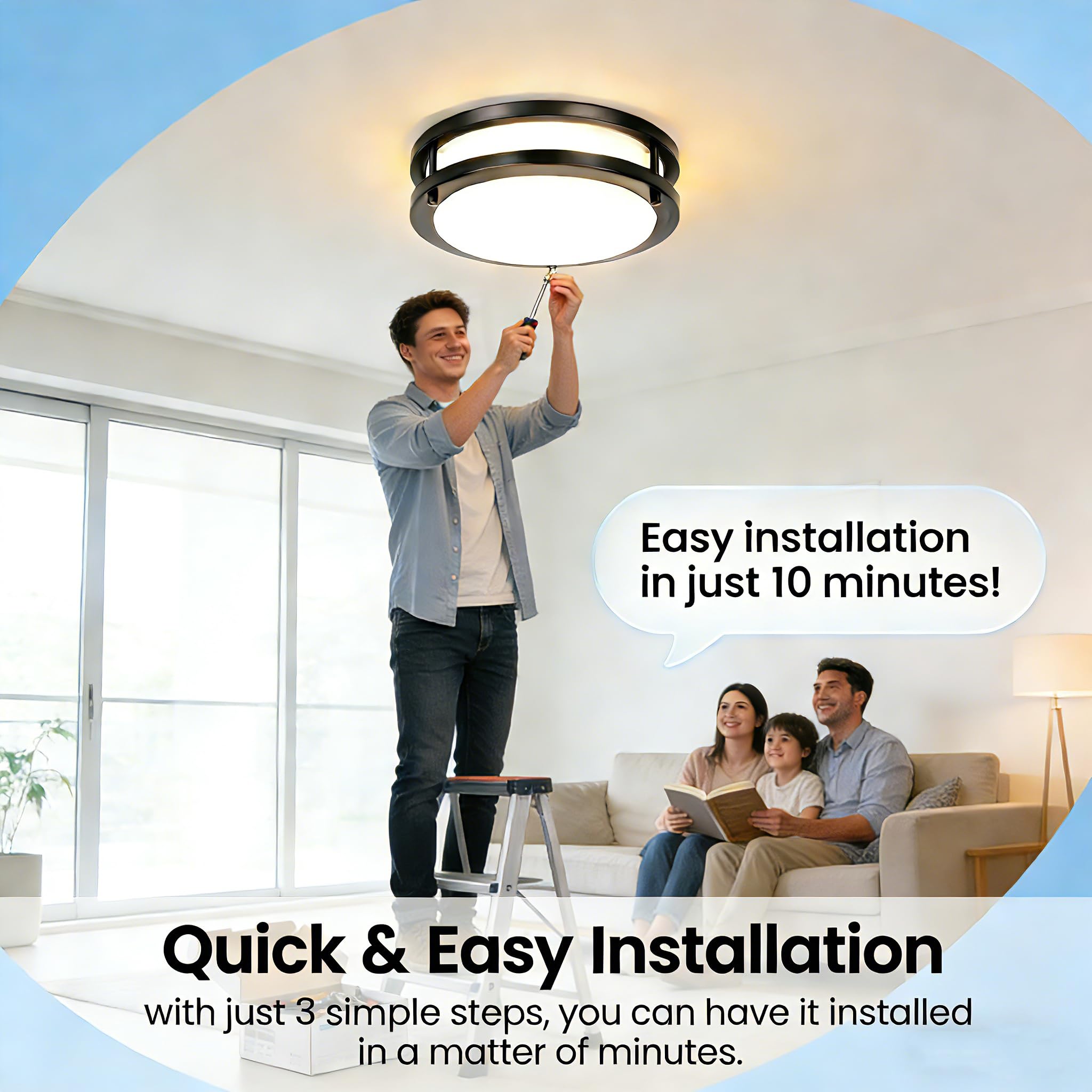 Drosbey LED ceiling light in bedroom for calm, clean lighting.
