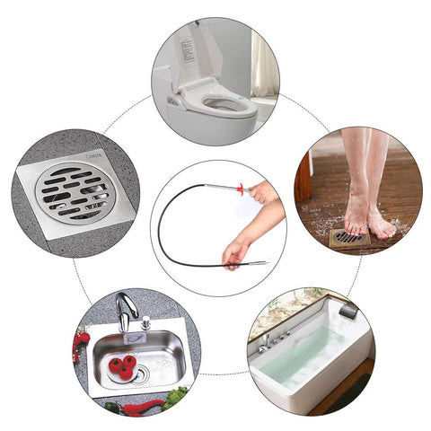 DR.PEN Drain tool kit includes plastic hair remover and stainless steel sticks for versatile unclogging.