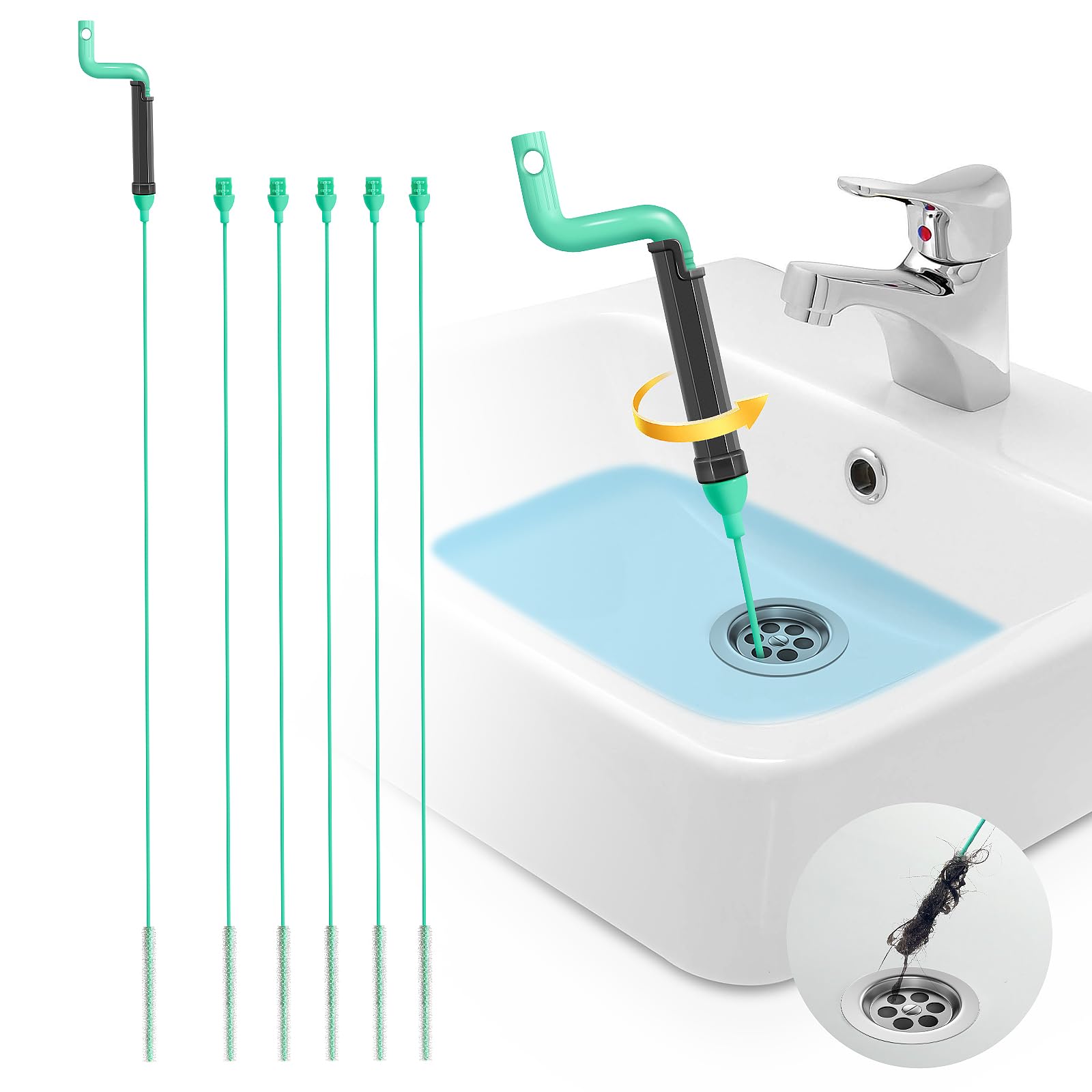 DrSnake drain cleaner with a 30-inch snake unclogs kitchen and bathroom drains.