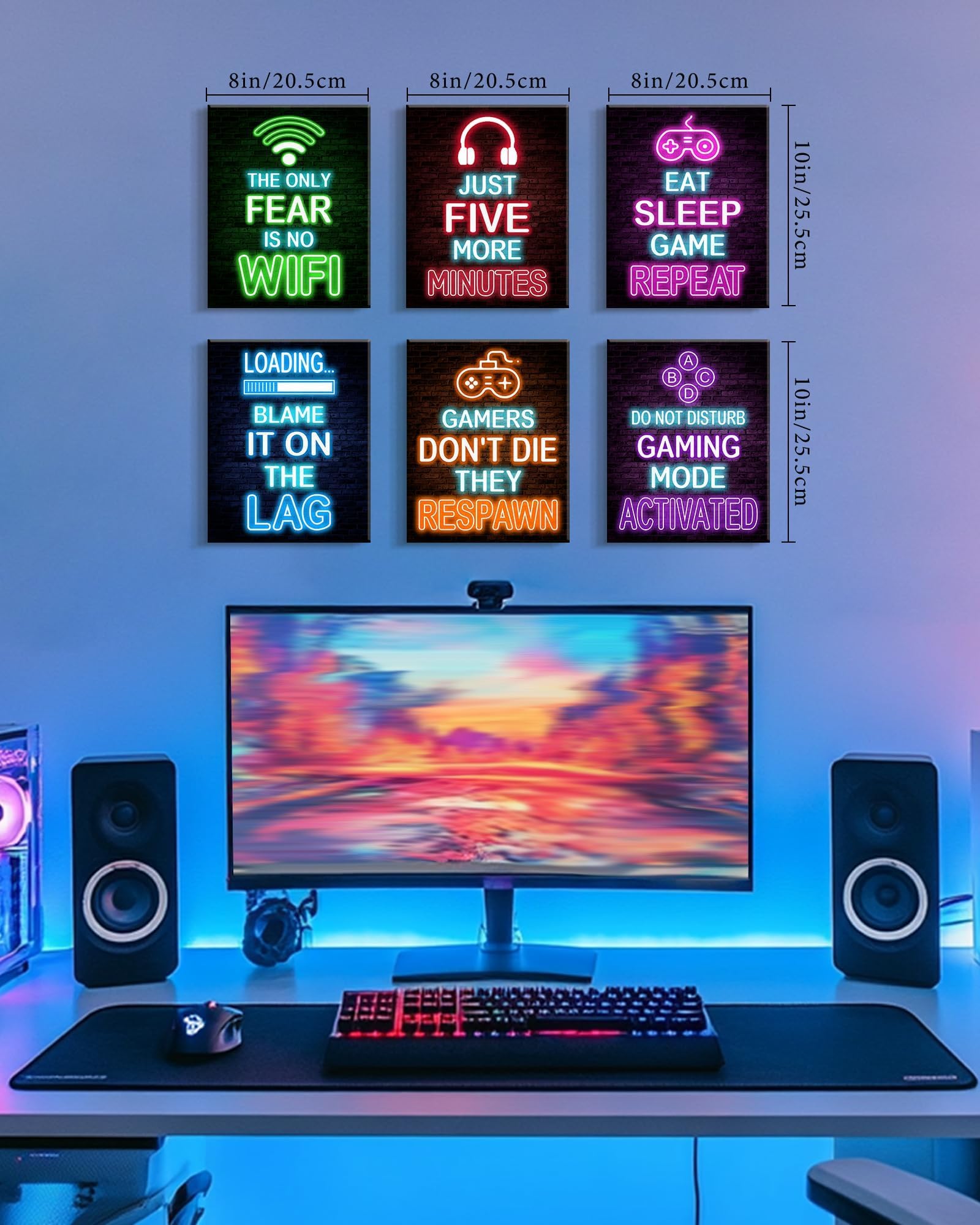 Framed Drsoum gaming wall art close-up shows vibrant neon colors for immersive vibe.
