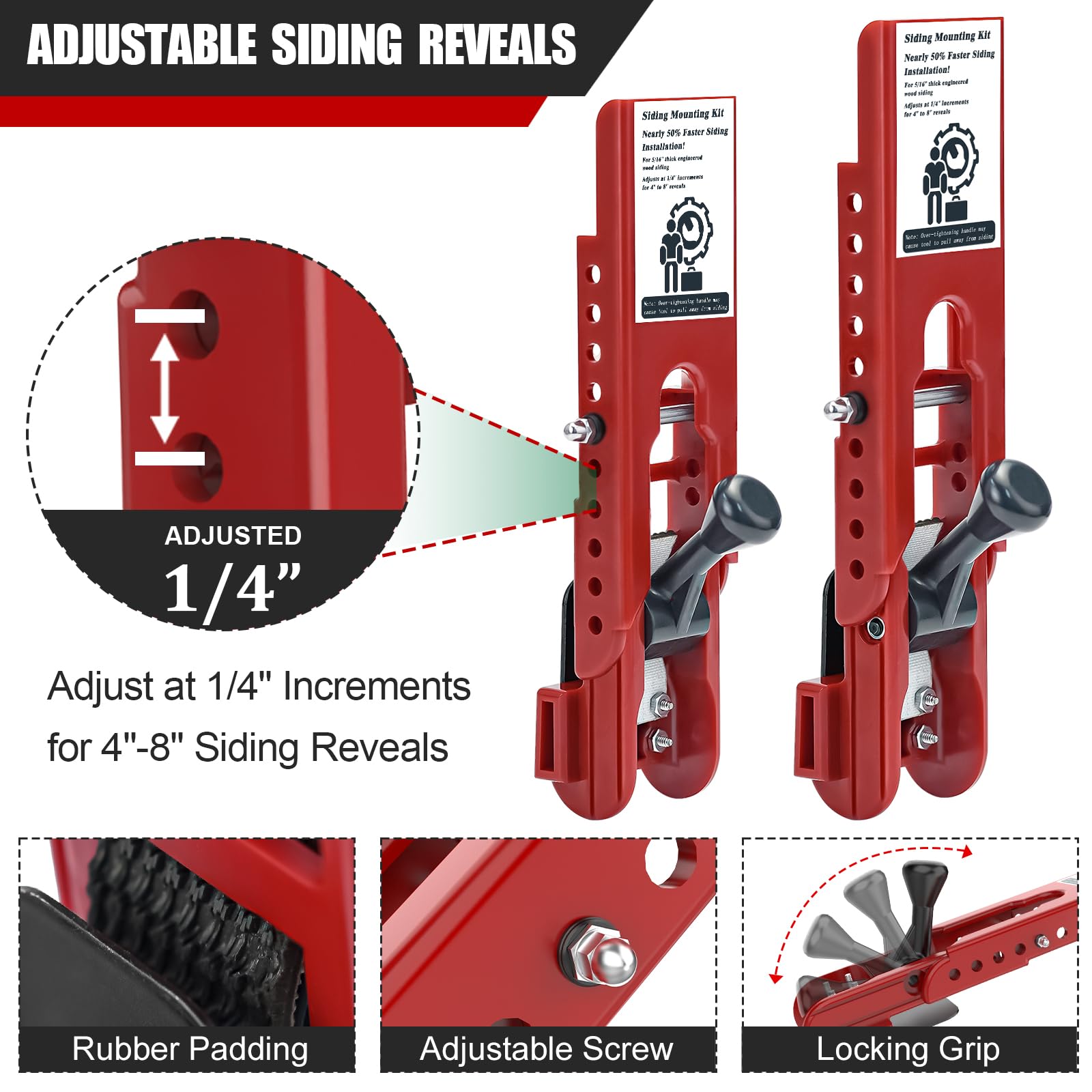 Drusolell red siding tool in use for secure clamping.