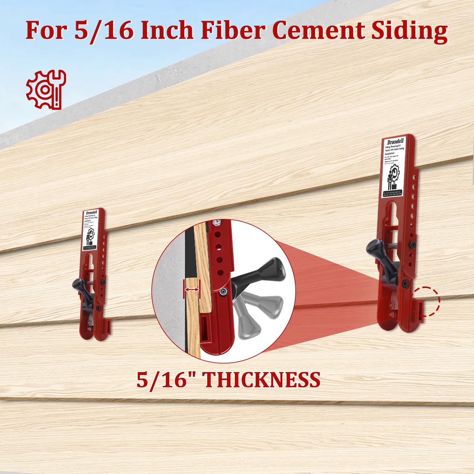 Drusolell mounting kit compatible with 5/16 inch fiber cement siding projects.