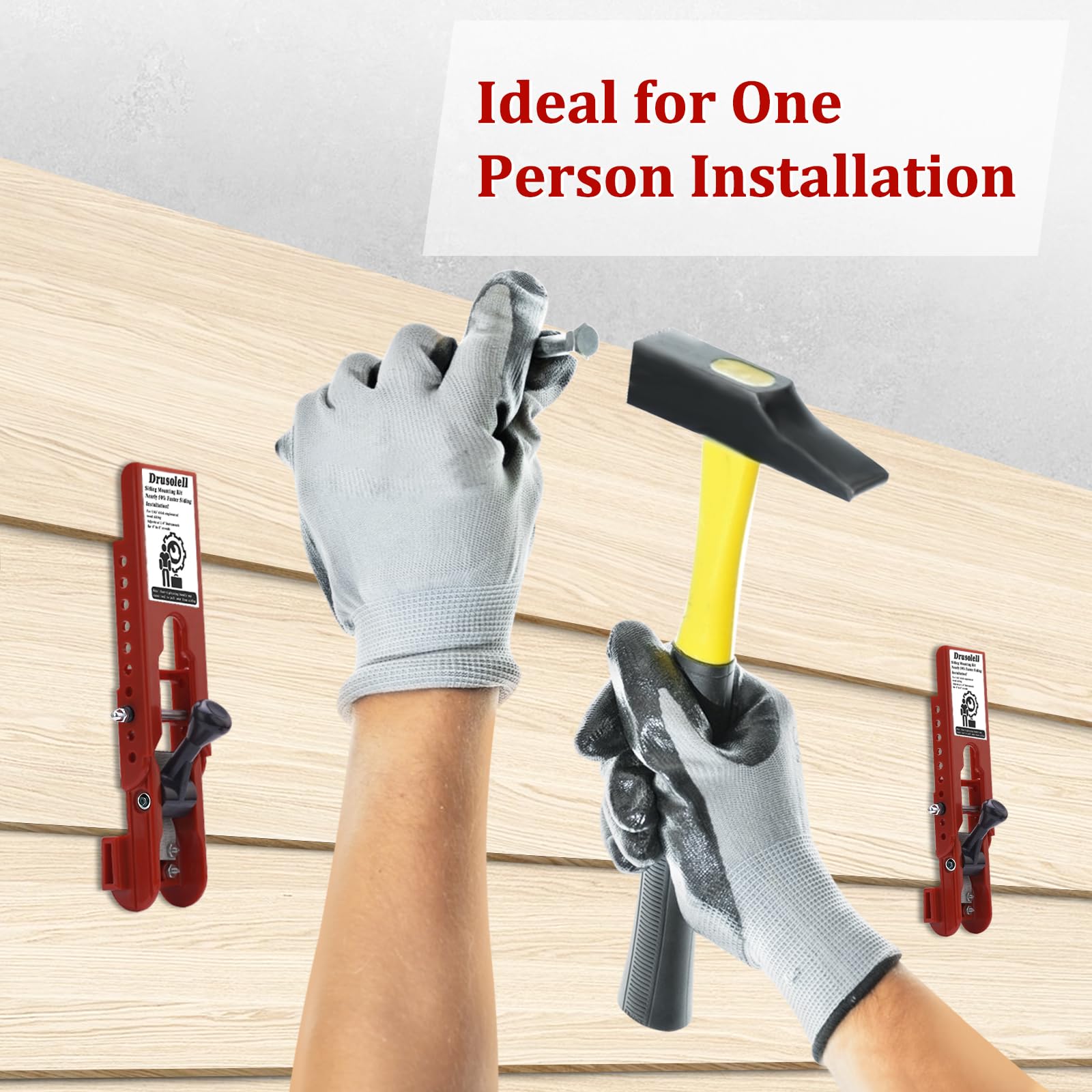 Drusolell tool with rubber padding prevents scratches on finished siding surfaces.