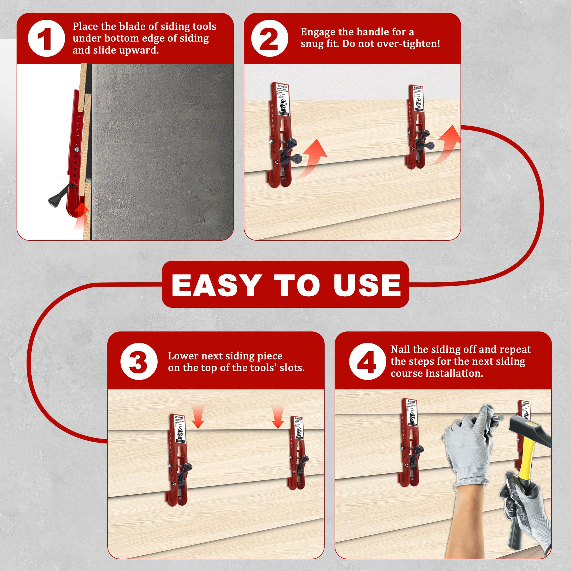 Drusolell siding tool set simplifies installation tasks.
