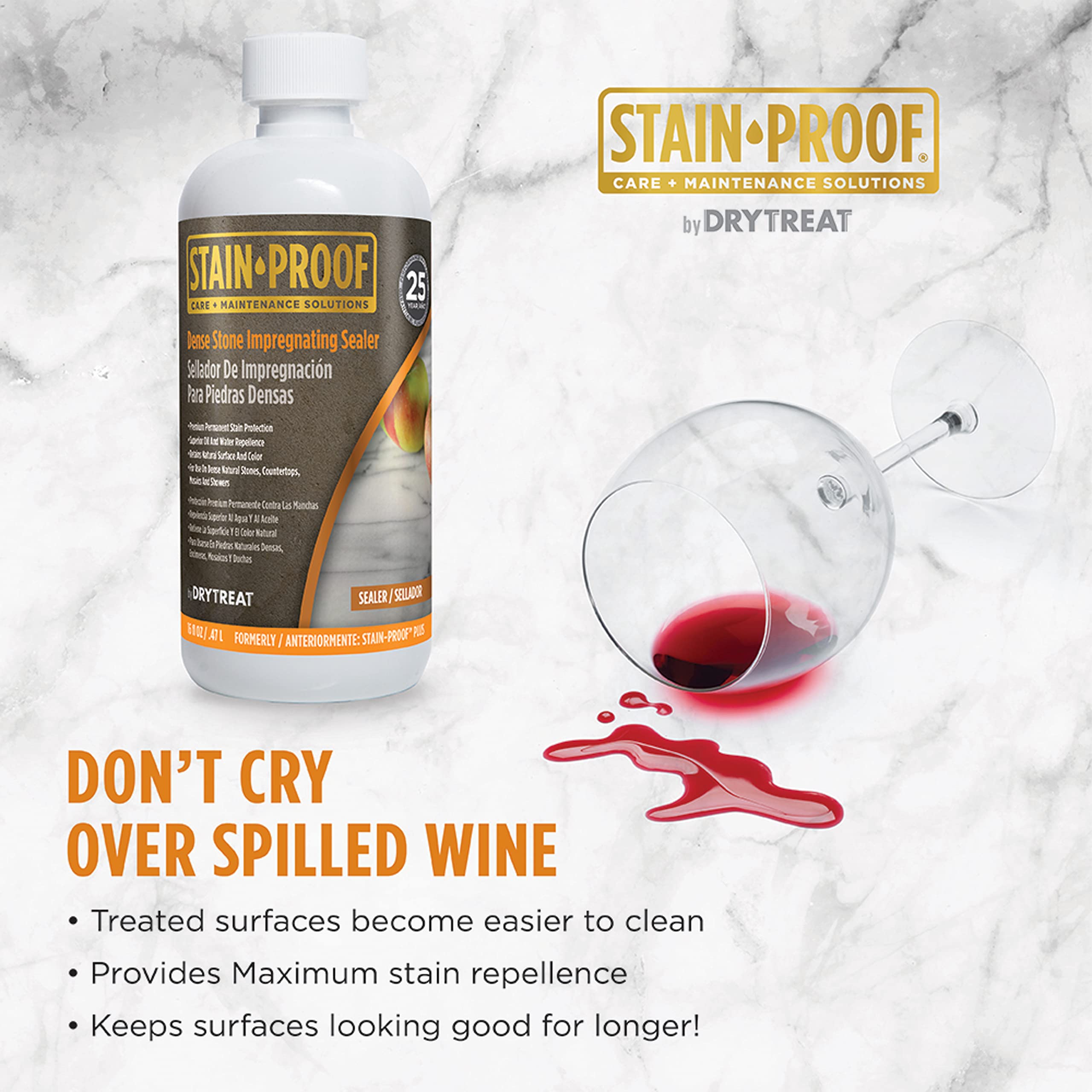 Dry-Treat Stain-Proof Dense Stone Sealer matte finish option for aesthetic protection.