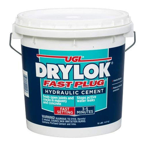 Drylok Fast Plug gray hydraulic cement powder mix seals masonry leaks quickly