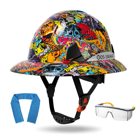 DS-SMAAT full brim hard hat with visor for eye and head protection on site