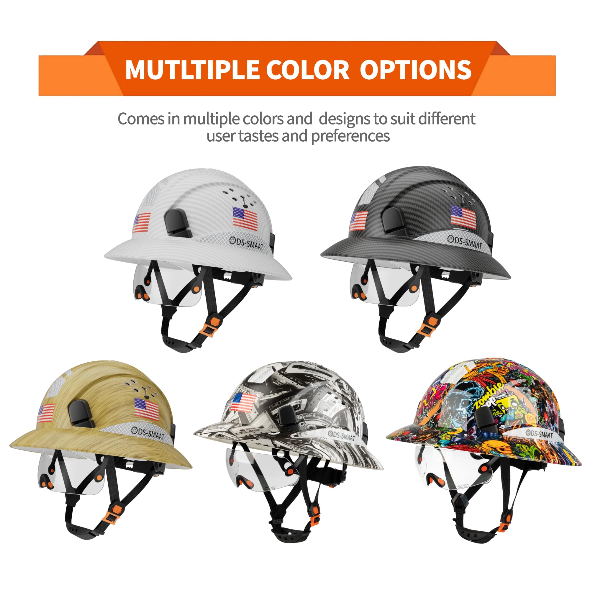 DS-SMAAT full brim helmet supports eye and head protection on site.