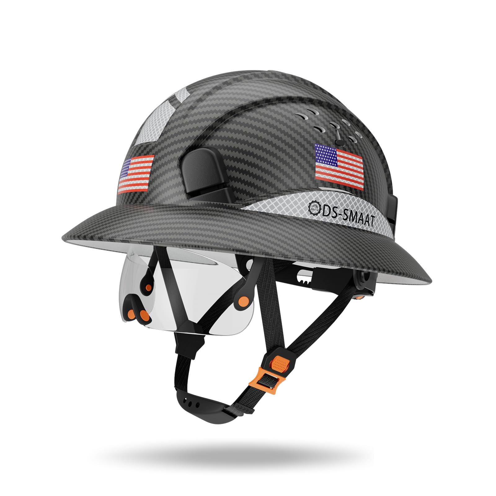 DS-SMAAT full brim hard hat with visor protects head and eyes on busy construction sites.