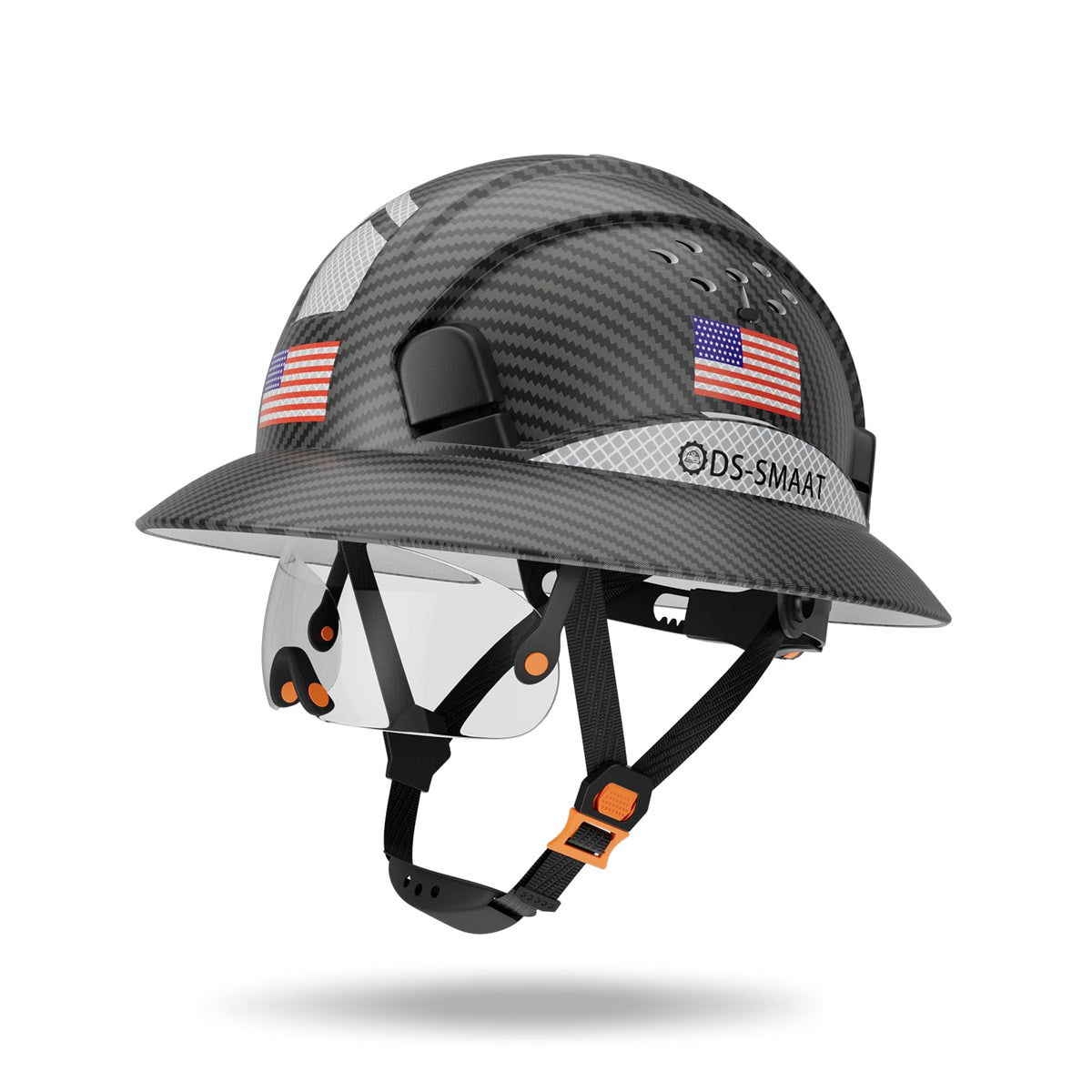 DS-SMAAT full brim hard hat with visor protects head and eyes on busy construction sites.