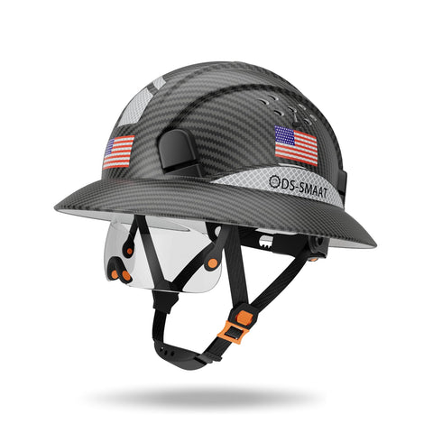 DS-SMAAT full brim hard hat with visor protects head and eyes on busy construction sites.