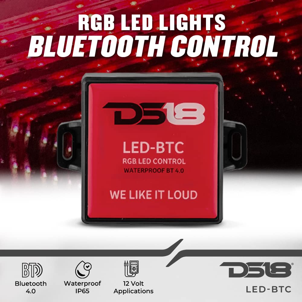 DS18 AUDIO LED-BTC app setup screen for quick Bluetooth RGB customization