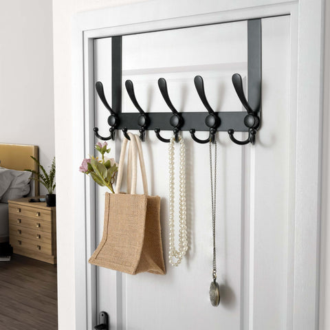 Dseap black-finish over door hook in use reducing clutter