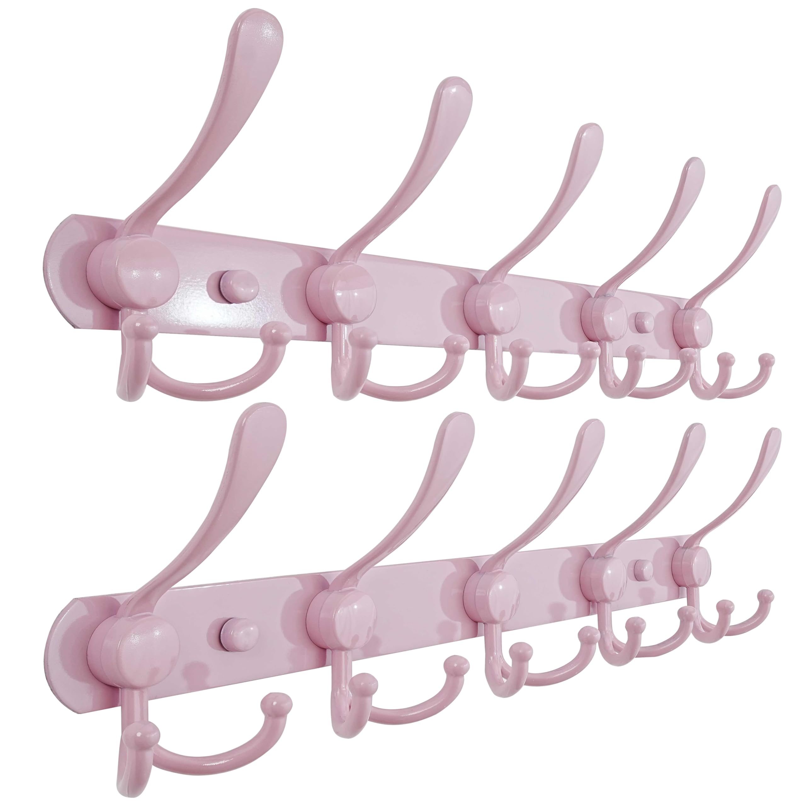Dseap wall-mounted coat rack with five pink tri-hooks for organized entryway storage.