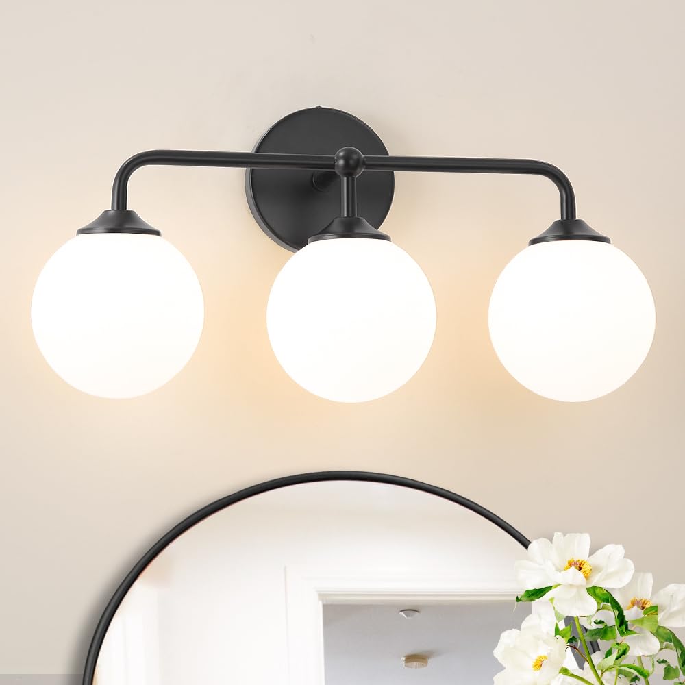 DSMJFU black bathroom 3-light vanity showcases a sleek fixture for mirrors and mood lighting.