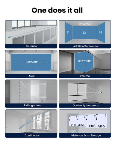 DTAPE laser measure volume mode assists volume estimation of compartments.