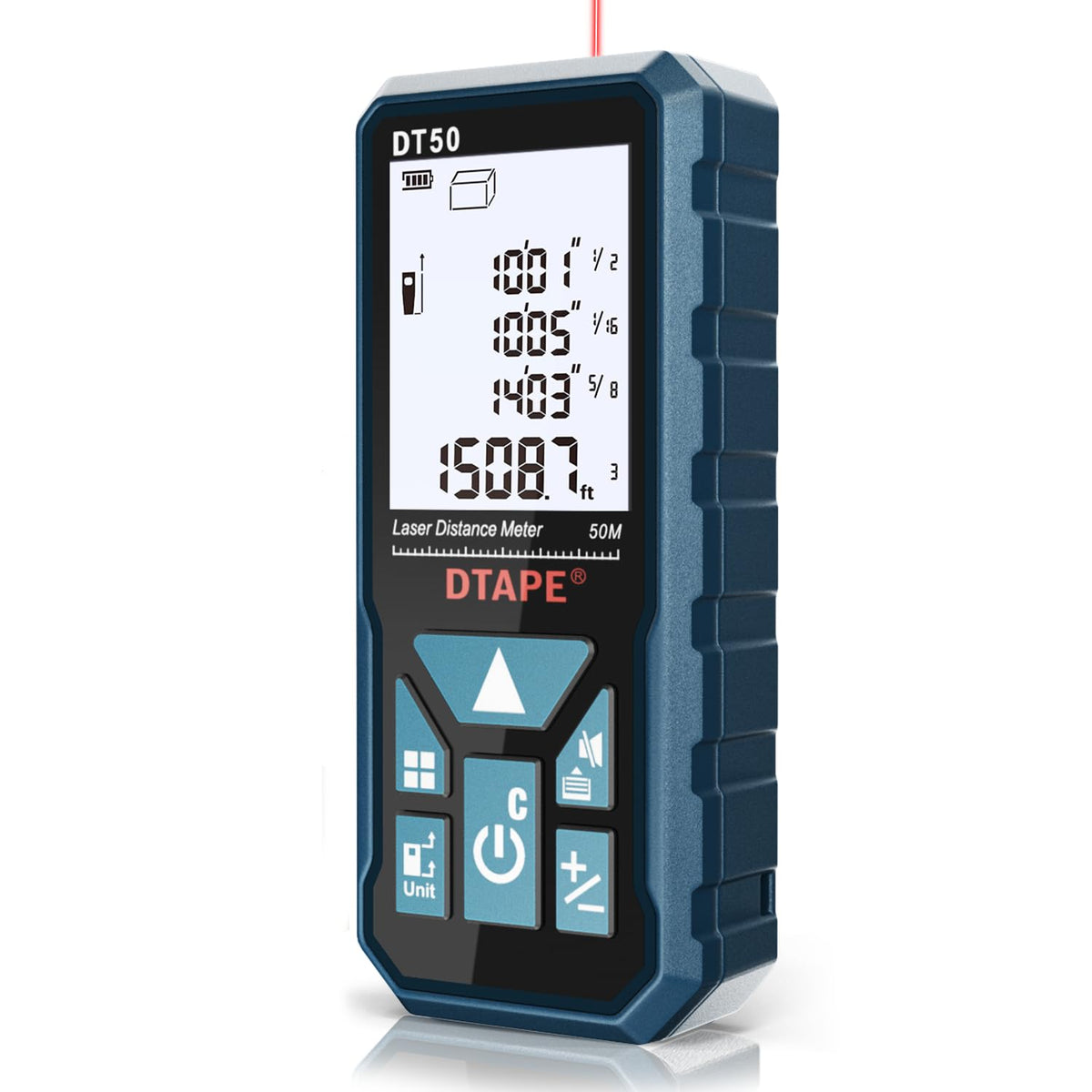 DTAPE laser measurer displays up to 165 ft for quick room planning.