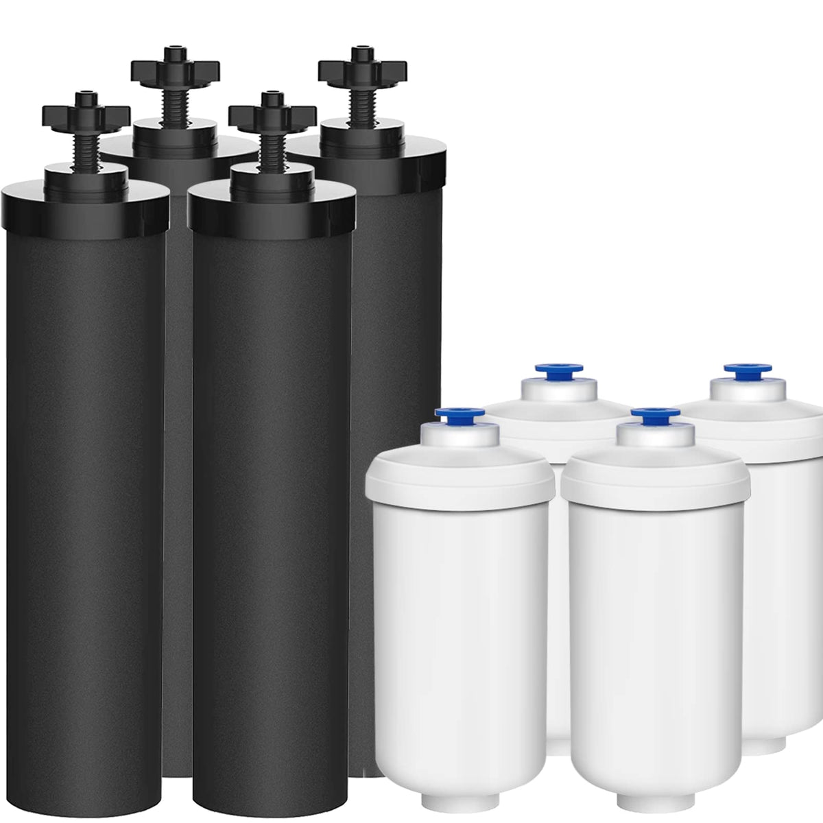 DTESL Berkey replacement kit with four black filters and four fluoride filters for better filtration.