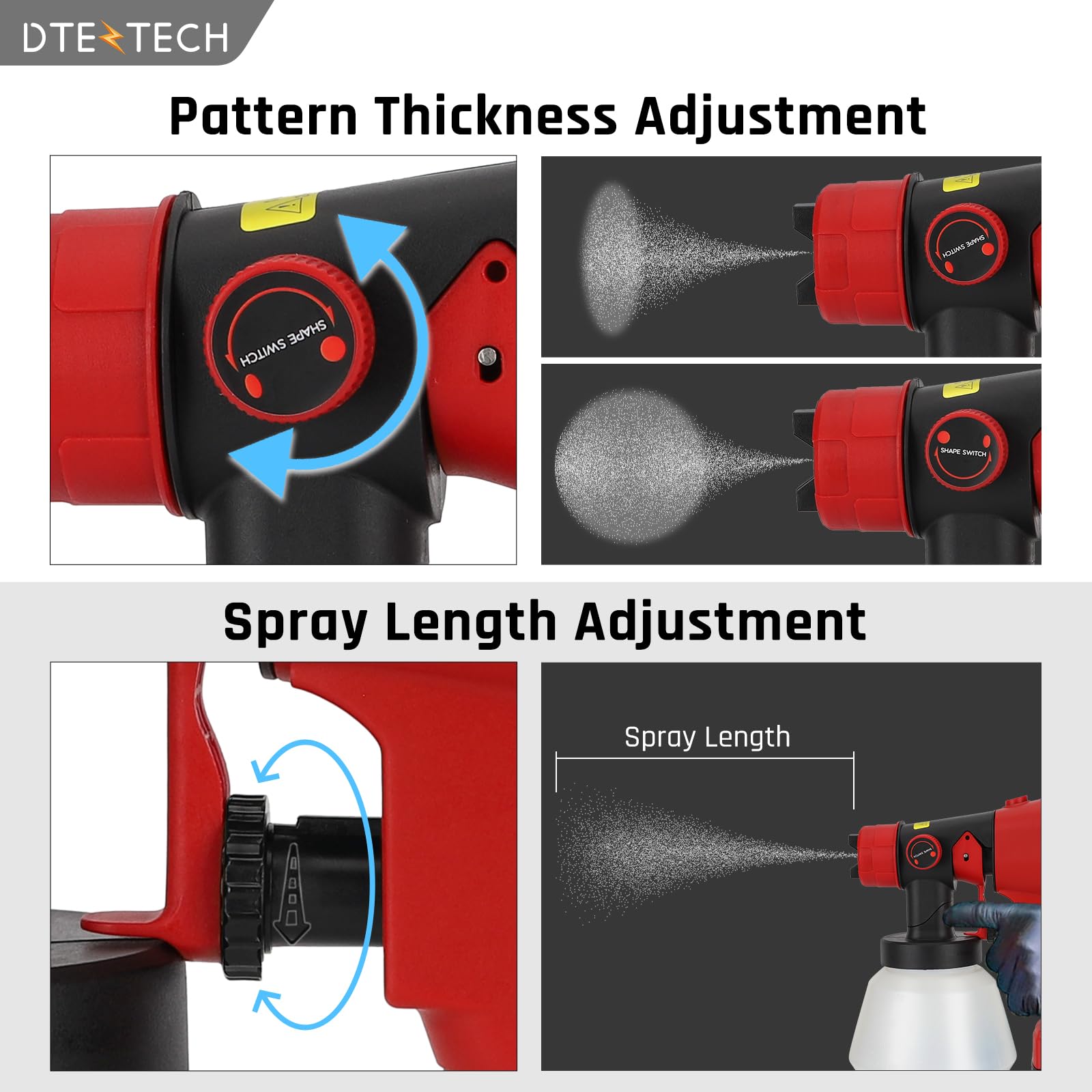 DTEZTECH airflow of 1600 ml/min delivers smooth, even coverage.