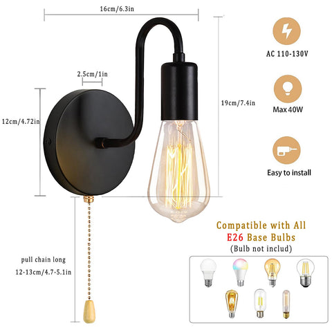 DTIEDY E26 base compatible wall light accepts common bulbs