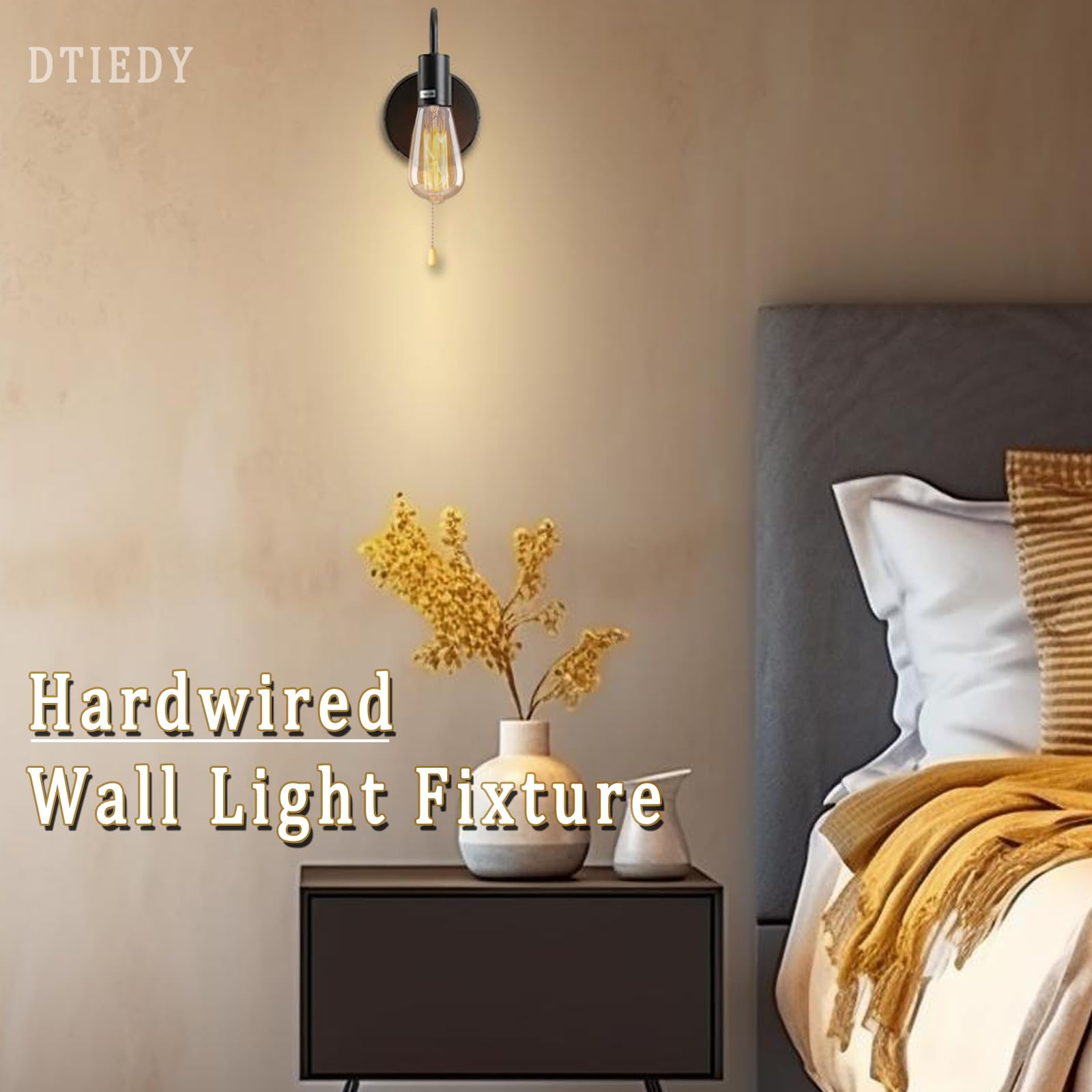 DTIEDY wall sconce with on/off pull switch for convenient control