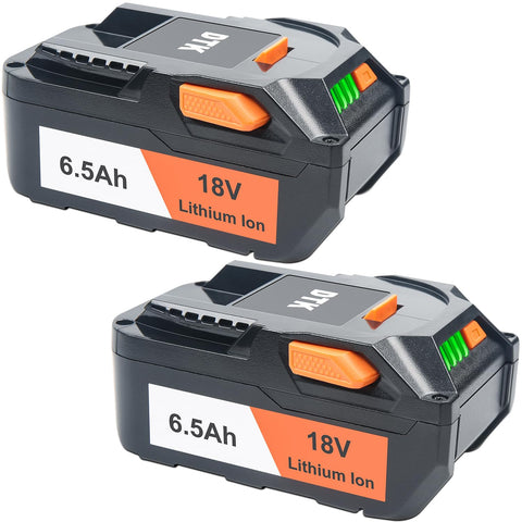DTK RIDGID 18V 6500mAh battery front view showing high capacity for longer runtime