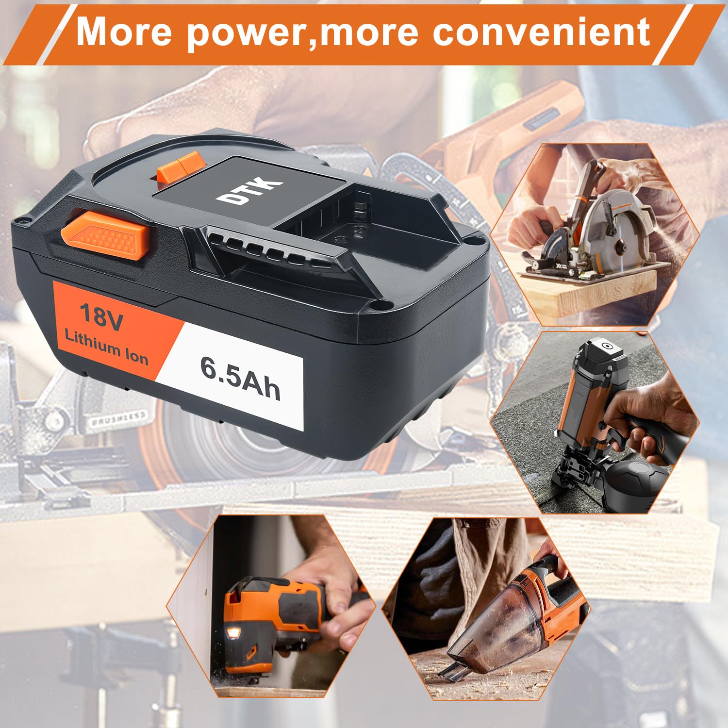 DTK RIDGID 18V 6500mAh in use with RIDGID tools for longer work sessions