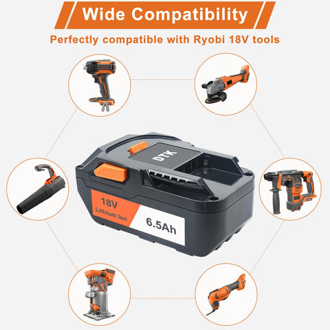 DTK RIDGID 18V 6500mAh LED indicators show charge level