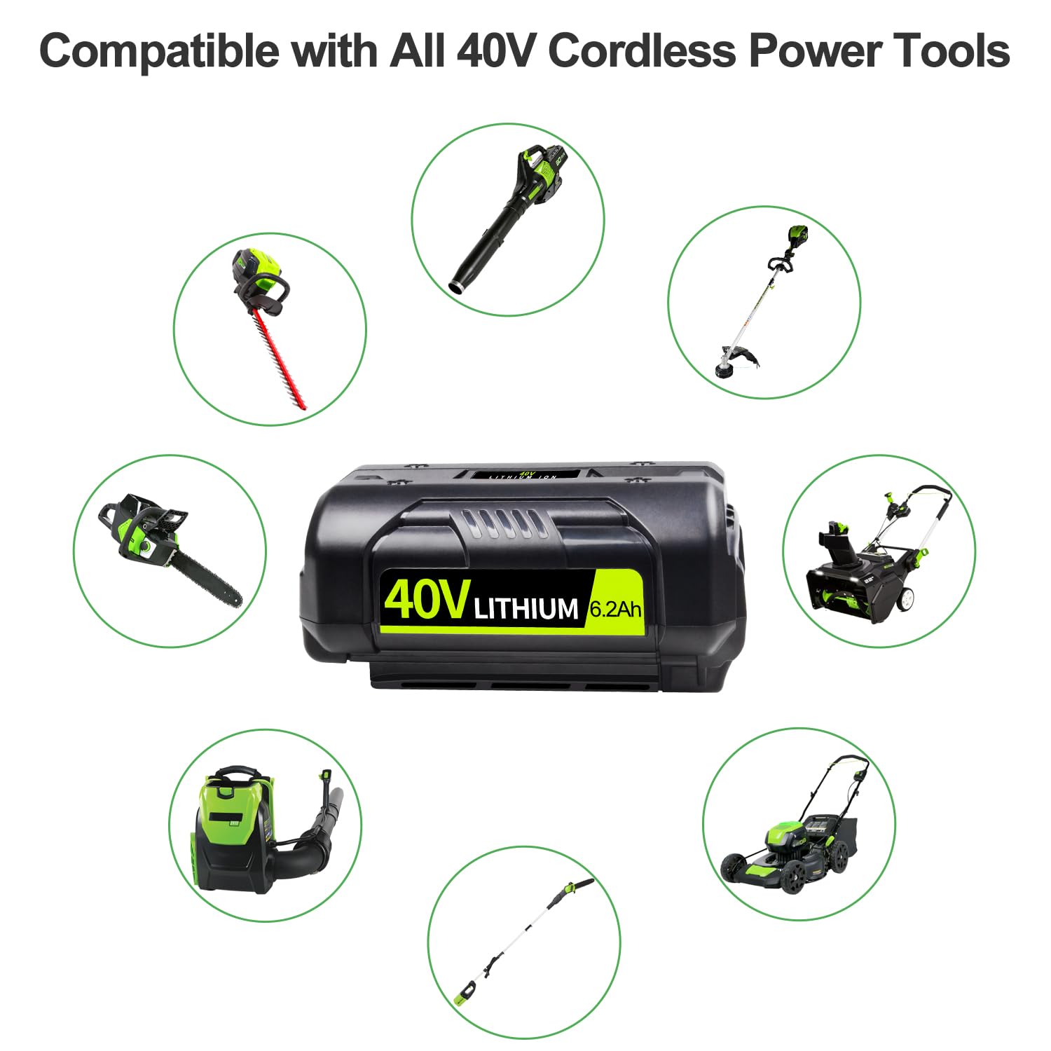 DTK Ryobi 40V battery charges with original Ryobi chargers for convenience.